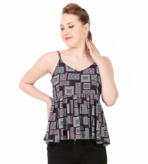 JR APPAREL Women Navy Checkered Rayon Tops (XXL)