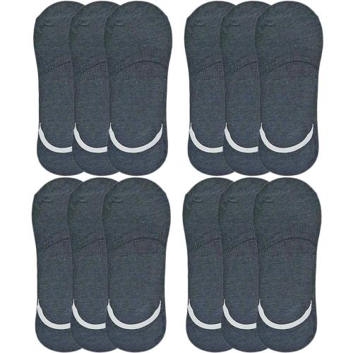 Cotson Men Solid No Show Cotton Loafer Socks (Dark Gray, Pack of 12 Pairs)