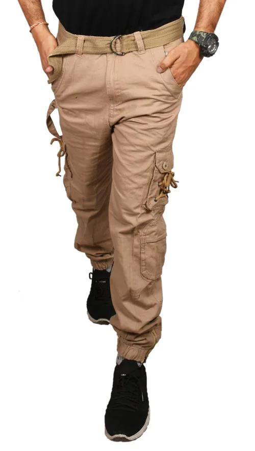 Sagvish Mens Light Gold Cotton Cargo Jeans 34