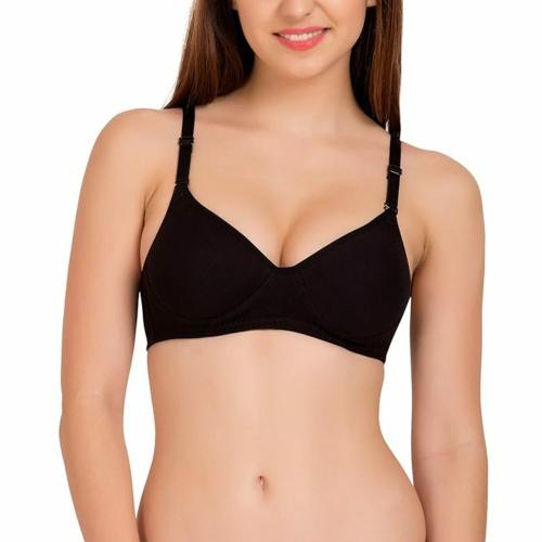 BELLE Tweens 1301- Medium Padded Cotton Rich Bra - Full Coverage, Seamless, Multiway Straps, Wirefree Everyday T-Shirt Bra - Black ( 30B )