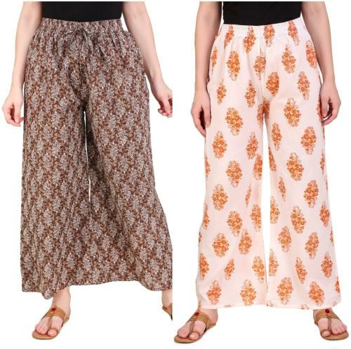 Aawari Women Multicolor Printed Cotton Blend Pack Of 2 Palazzos (S)