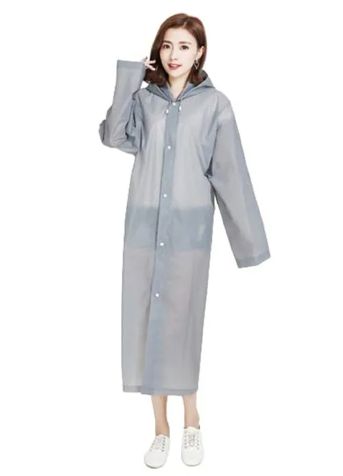 Tricky Shopper Unisex EVA Waterproof Transparent Rain Coat Hooded Outdoor Water Resistant Reusable Portable Raincoat Suit for Men & Women EVA Rain Coat (Grey _ Free Size)