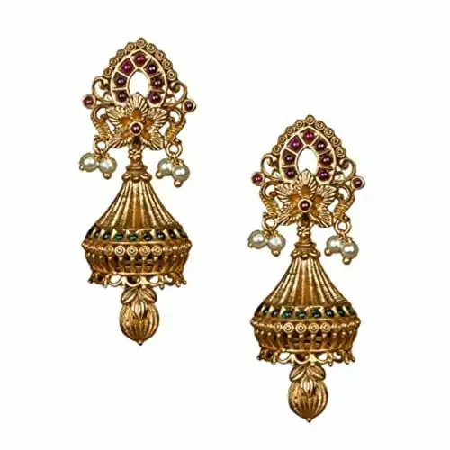 BellaMoire Gold Plated Jhumka Earrings Gold (Women and Girls)