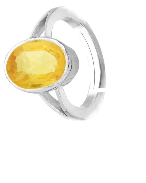 Ceylonmine Yellow Pukhraj Stone Sapphire Silver Plated Ring