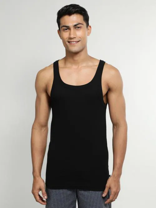 Jockey US26 Men's Black Solid Cotton Sleeveless Vest