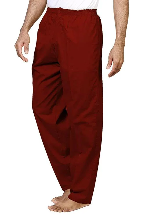 TATWAM Men Solid Cotton Pyjama With Elastic Maroon XL