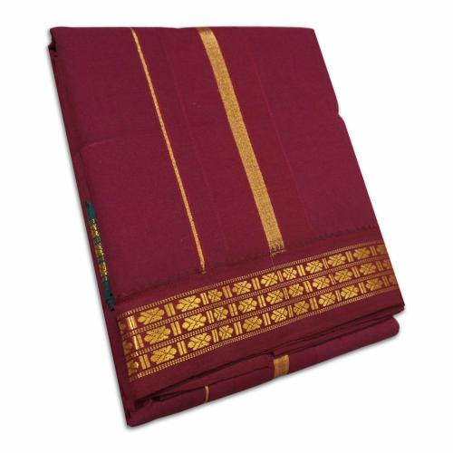 South Indian Men's Pure Cotton Dhoti Towel set for Pooja | Cotton Color Unstitched Dhoti Towel 9X5 (Maroon)