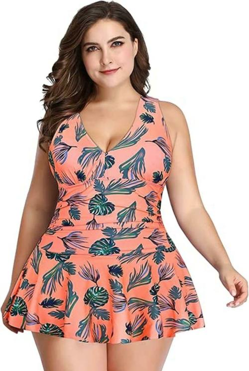 Plus Curvves Swimdress Two Piece Retro V-Neck Swimsuit with Ruffles - 4XL Multicolour