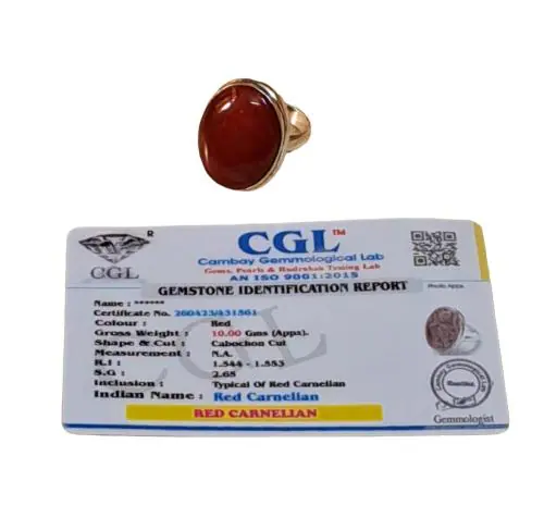 Divinity Crystals Red Carnelian Certified Ring For Men And Women