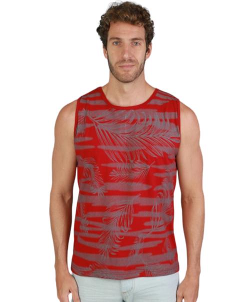 METRO STITCH leaf print mens tank Vest red_XXL