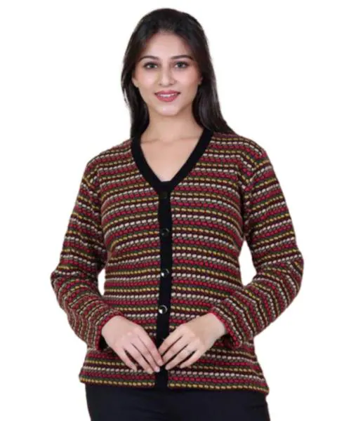 Jorden4u Women Multicolor Self Design Acrylic V Neck Sweater