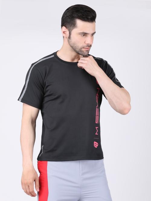 M7 Empire Striped Men Round Neck Black T-Shirt