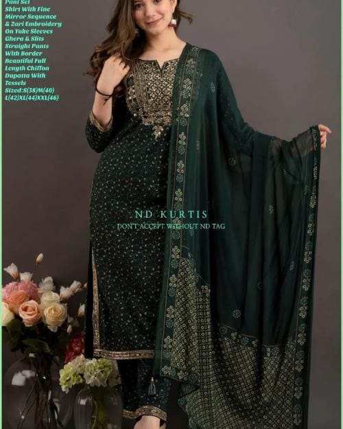 MaaeaTTire Navyaa Dark Green kurta palazzo dupatta set-5XL