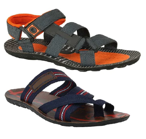 Genial Men's Sandals & Slippers Combo of 2 (Orange, Blue )