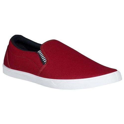 Chevit Mens Canvas Maroon Slip-On Loafers Shoes