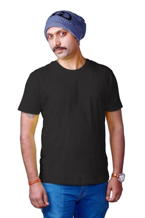 Sanindra Fashions Unisex Black Solid T-Shirts S