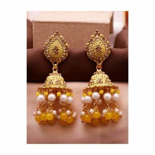 Antico Ethnic Wedding Bridal Yellow Color Oxidized Big Jhumka Earrings for Women.