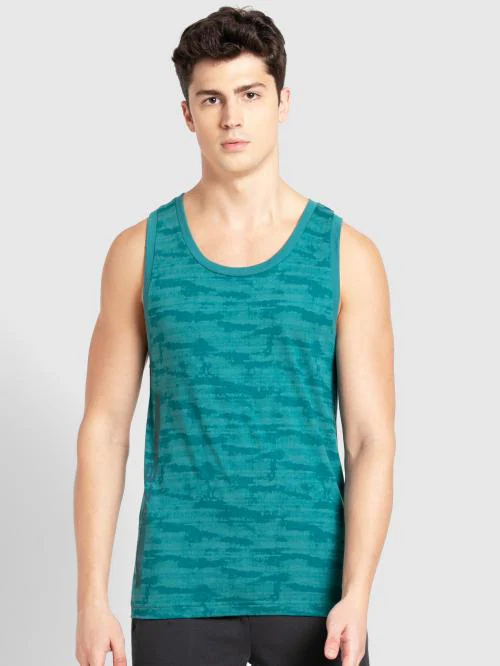 Jockey 9928 Men's Super Combed Cotton Rich Printed Low Neck Tank Top With Stay Fresh Treatment - Bayou Print