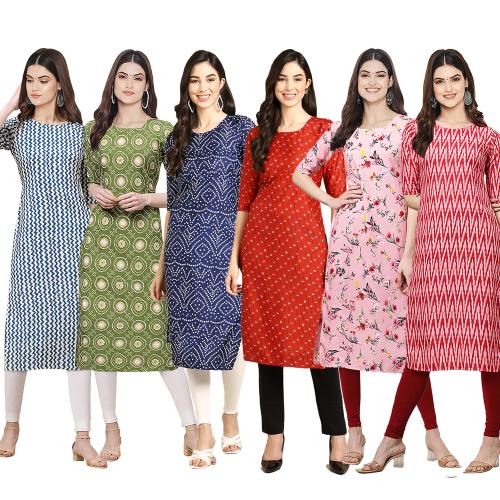 Ethnic Basket Women's Crepe Digital Print Straight Kurta {W-331-338-366-370-339-328_XXL}