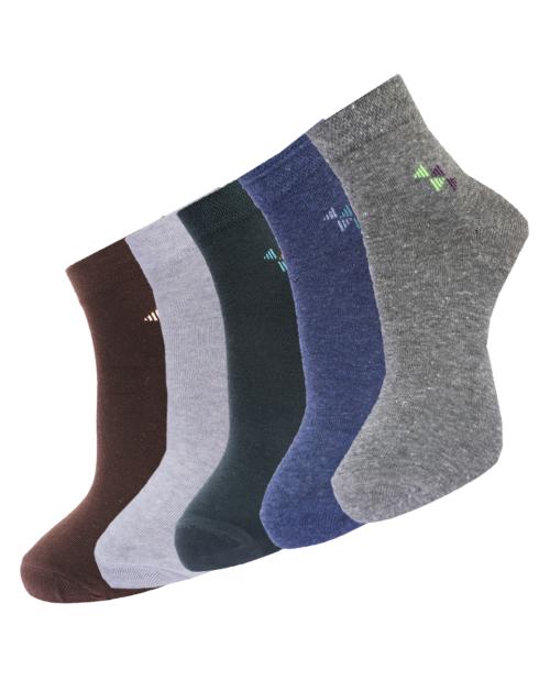 Buy DOLLAR Men's Multicolor Solid Cotton Blend Pack of 5 AnkleLength