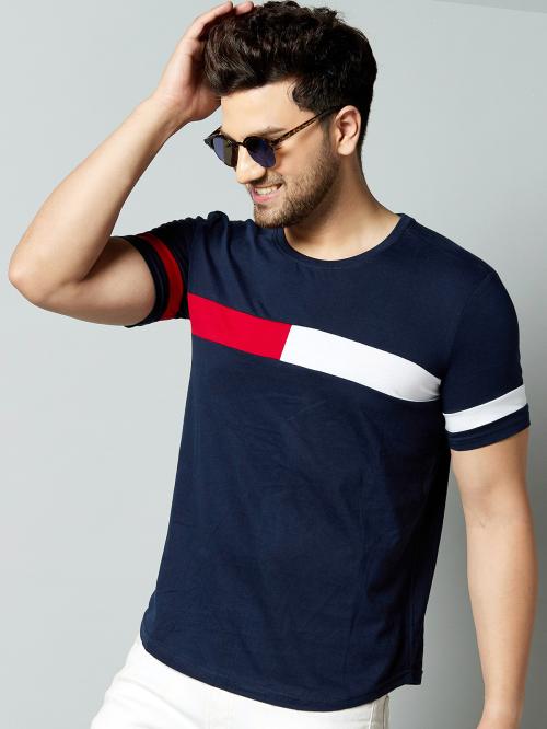 Gespo Men's Multi Colorblocked Cotton Blend T-Shirt