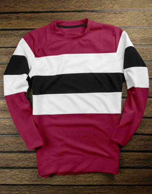 Fionaa Trendz Men Maroon Striped Polycotton Round Neck T-shirt (M)