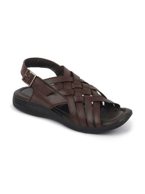 FAUSTO Men's Brown Buckle Criss Cross Strap Leather Sandals
