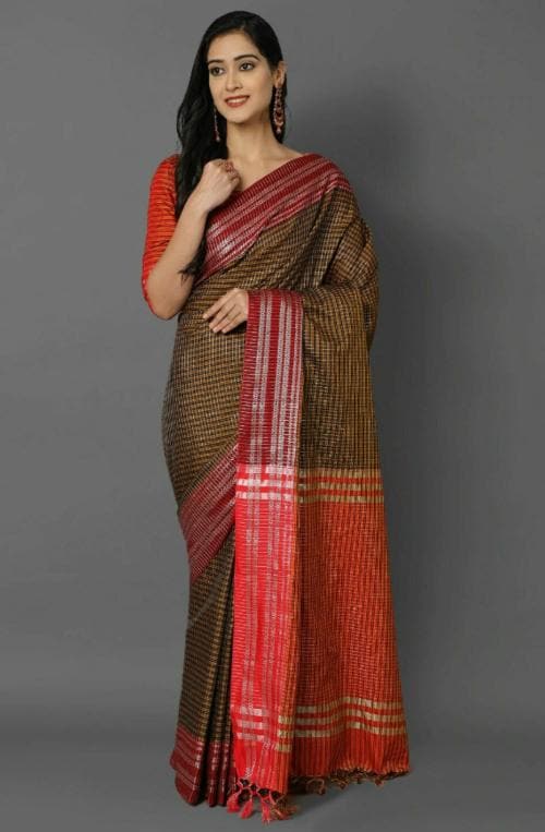 JUHI COLLECTION 06 - NO Brown and Red Saree Latest Designer Silk Saree For Women