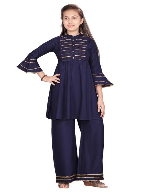 Aarika Girls Navy-Blue Colour Cotton kurti Palazzo Set