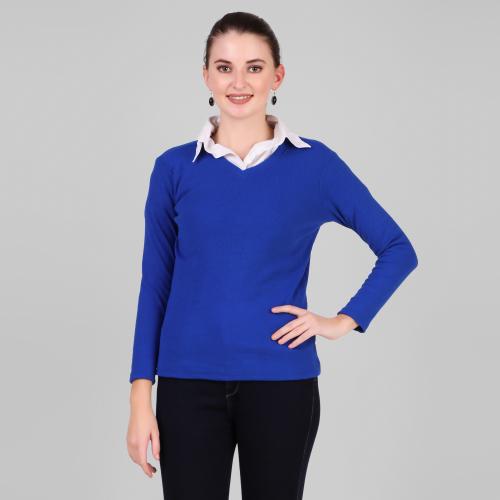 DIAZ Women's Cotton Rib Lycra Regular Pullover Sweater | V-Neck Full Sleeve Sweatshirt for Women Size XL Colour D Grey