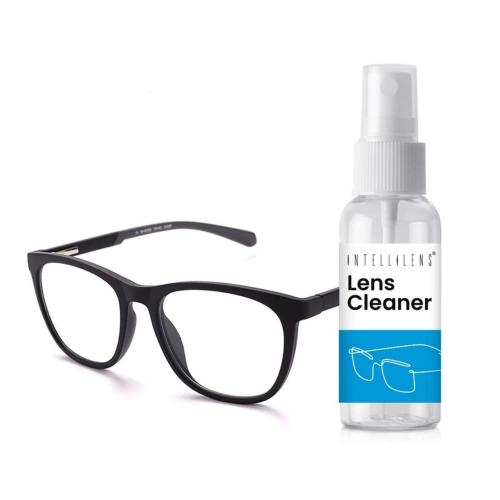 Intellilens Anti Glare and Zero Power Blue Cut Round Computer Glasses for Eye Protection with Lens Cleaner Matte Black Men and Women