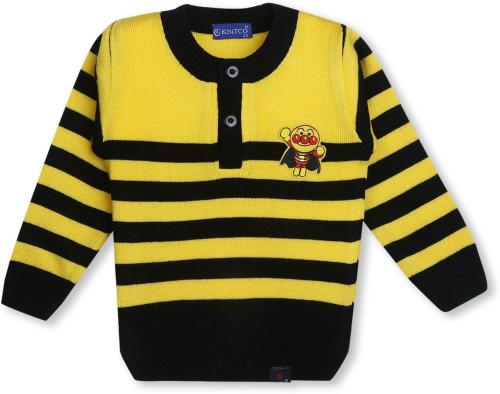 Knitco Baby Boys and Baby Girls Yellow, Black Striped Pure Cotton Sweater