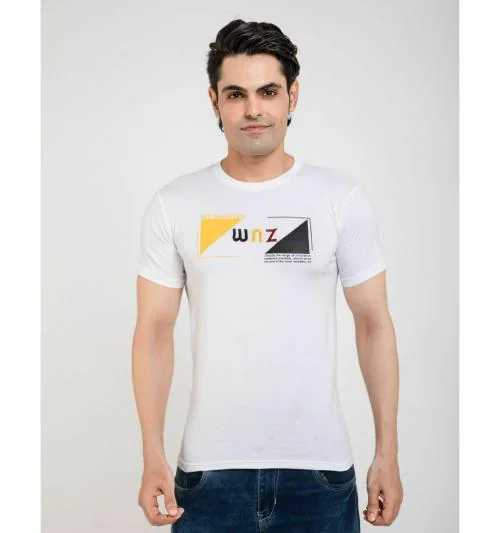 WENZGO PRO Mens Printed Pure Cotton T Shirt(White,Pack of 1)