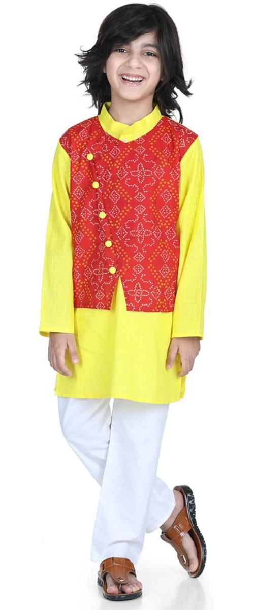 BownBee Boys Yellow Printed Pure Cotton Kurta Sets