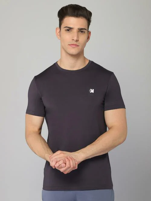 JACKDANZA Men Grey Solid Polyester Round Tshirts (XXL)