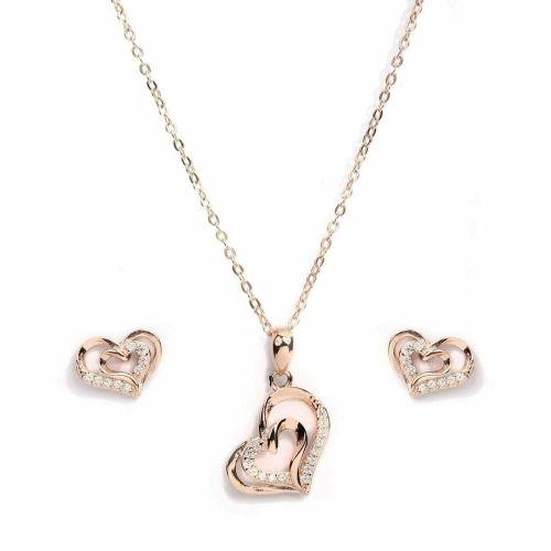 ZAVYA Gold-Plated Sterling Silver Rose Heart CZ Jewellery Set for Women