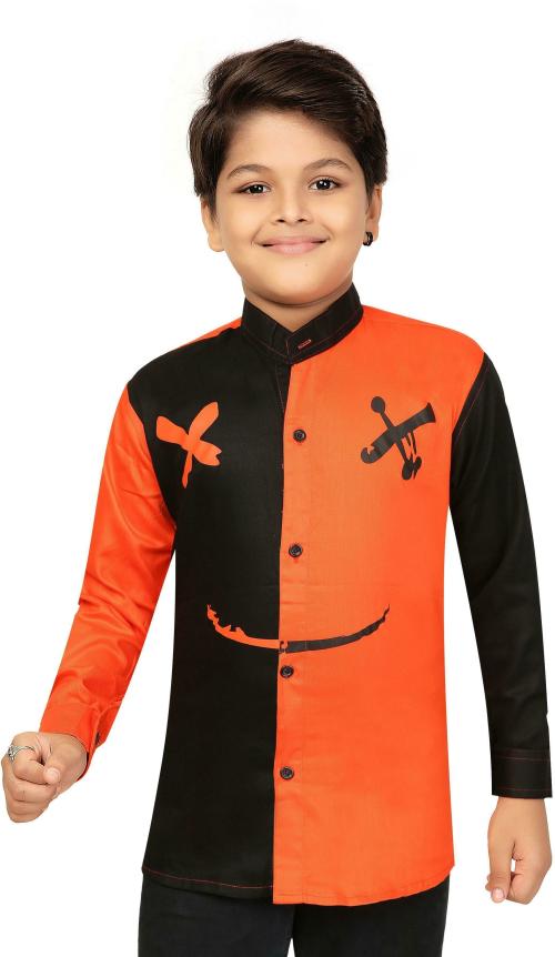 Fashion Grab Boys Orange Color Block Cotton Blend Shirt
