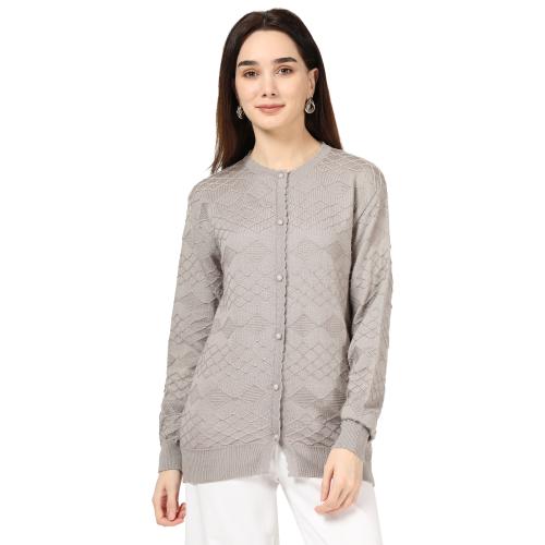 Deeanna Woollen Full Sleeve Round Neck Self Design Short Cardigans For Women