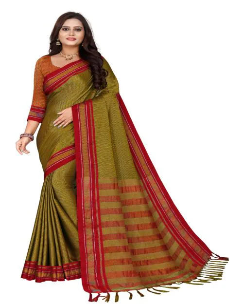 Kasak Women's Maharashtrian Khun/Khan Silk Saree With Blouse (sujatra-yellow-red)