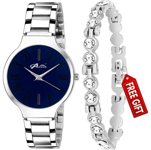 Acnos Analog Blue Dial Silver Strap Watch For Women - (AC110-BRCLT-SILVER)