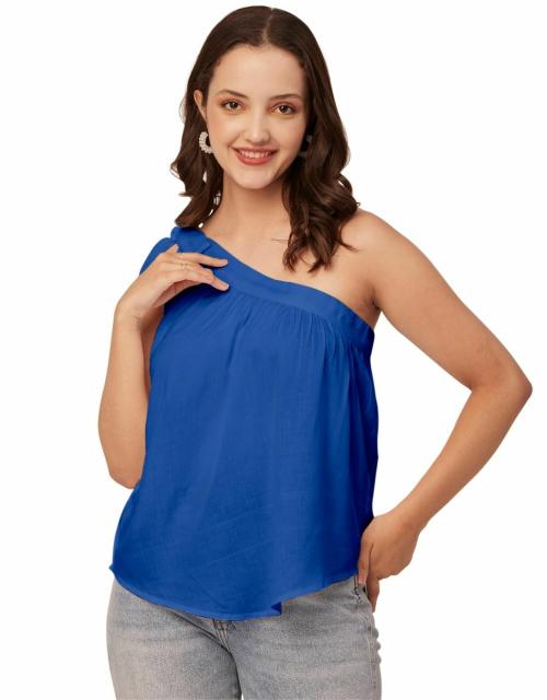 Moomaya Solid One Shoulder Sleeveless Tops For Women, Sexy Tank Casual Vacation Clothing