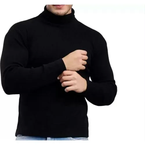 SEWTAZ Solid High Neck Casual Men Black Sweater