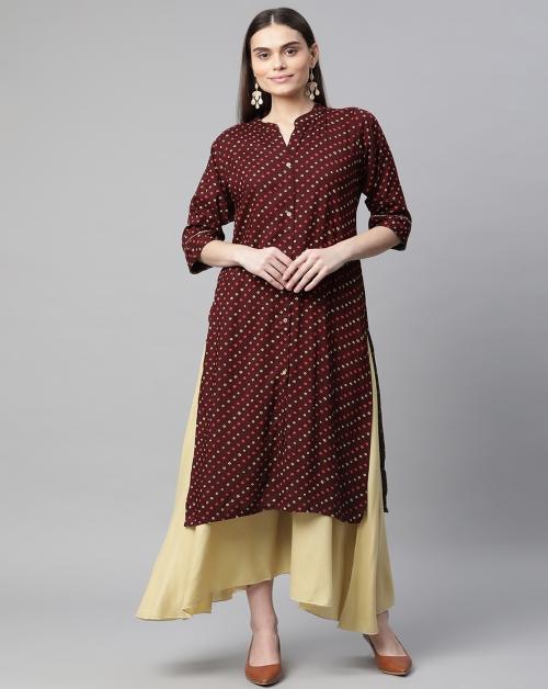 Aarika Women's Wine Color Printed Kurti
