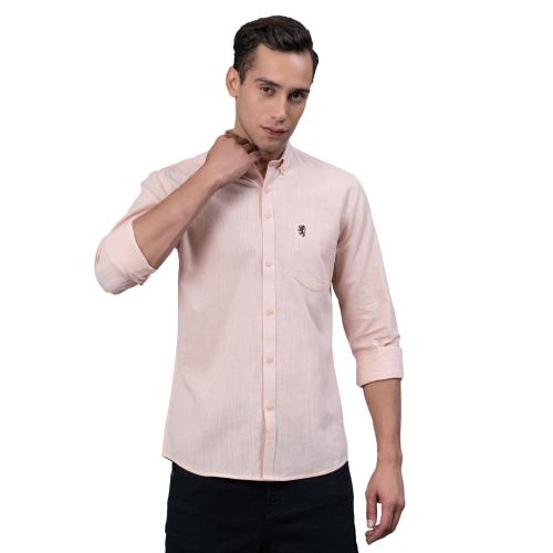 Red Tape Peach Solid Cotton Linen Men's Shirt