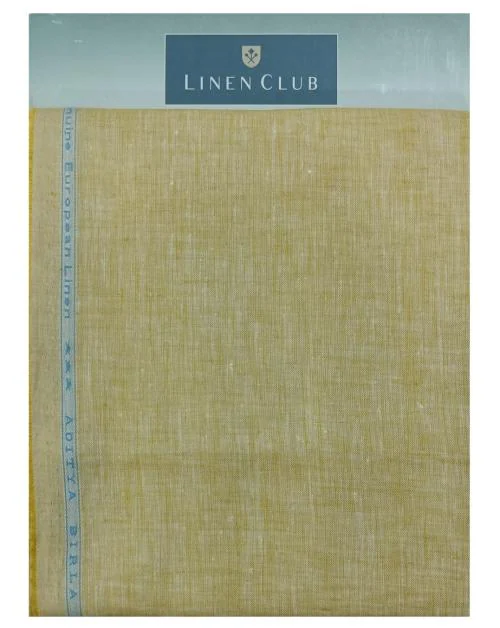 Linen Club Men Yellow Solid Linen Shirt Fabric