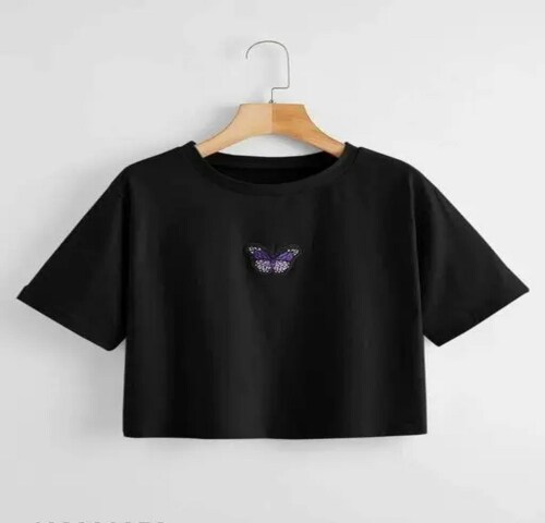 marxofficial Butterfly Crop Top for Teen Girls Short Sleeve Loose Tee Shirts Summer Juniors Cute Funny Graphic T Shirt Y2k Streetwear