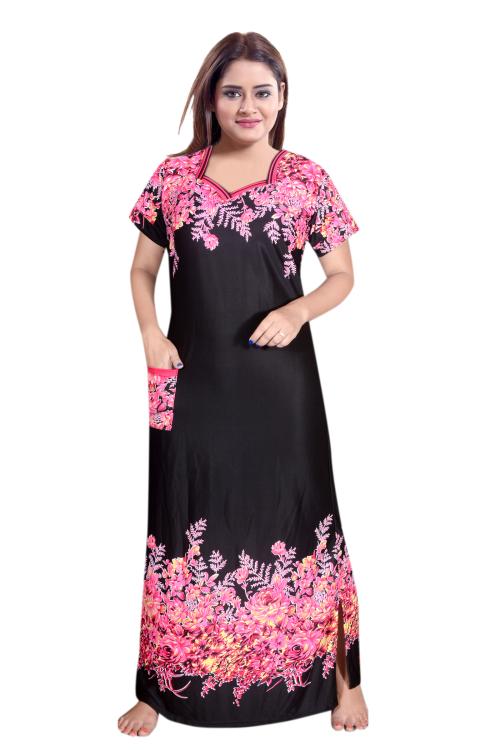 PURSA R Women's Satin Regular Nightdress/Night Gown/ Nighty (Multicolor8-Free Size)