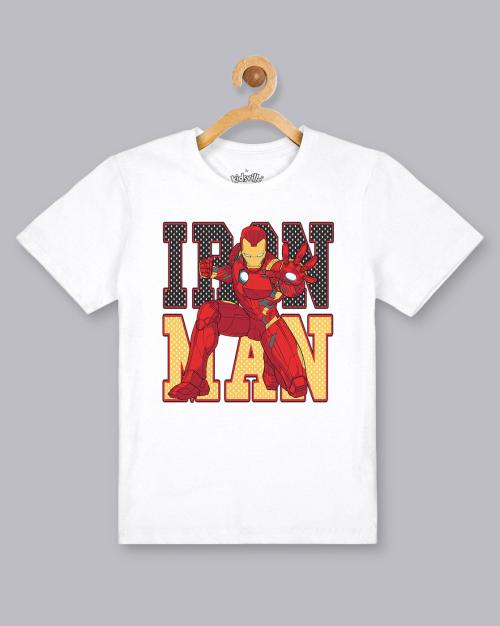 Kids Boys Iron Man Printed White Tshirt