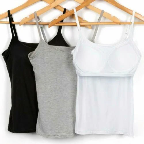 D&E JEANS Women Tank Top with Built in Bra Cotton Women's Regular Fit Cotton Camisole Slip womens summer tank tops with Adjustable Straps Combo Cami Top Cotton Shelf Bra Padded Bra Active Strap Tanks Tops Spaghetti Strap Tank Top(1 PCS)