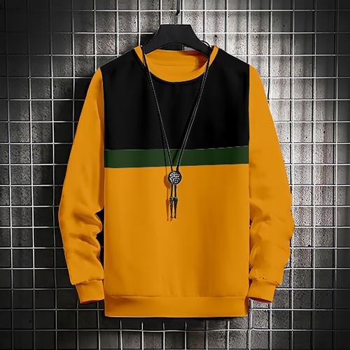 GESPO Men's Colorblocked Black,Mustard & Green Full Sleeve Sweatshirt